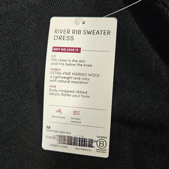Athleta River Rib Black Sweater Dress Sleeveless Tank Women's Size Medium Merino - Picture 4 of 5